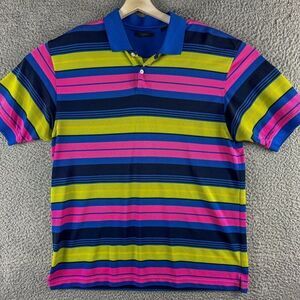 Tom James Golf Polo Shirt‎ Mens Large Blue Pink Stripe Stretch Golfer Preppy
